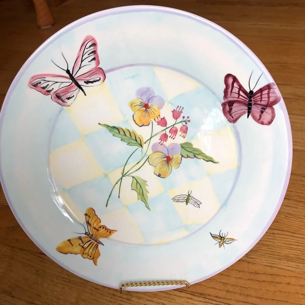 Zrike Hand Painted Dinner Plate with Butterflies, Flowers and Birds